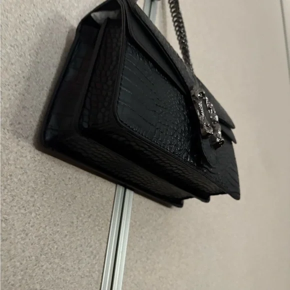 Black Crocodile Embossed Chain Shoulder Bag NWT